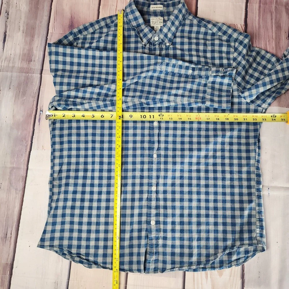 J Crew Mens Size XL Short Slim Untucked Cotton Stretch Secret Wash Shirt Gingham